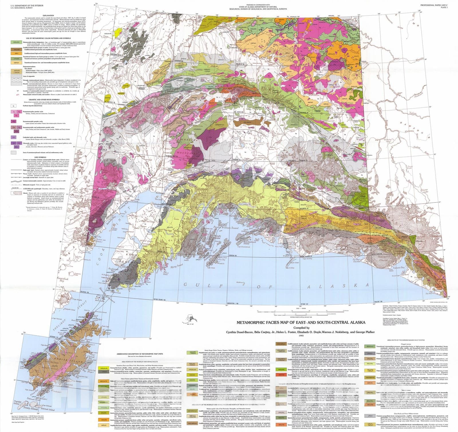 Map : Distribution, facies, ages, and proposed tectonic associations of regionally metamorphosed rocks in east- and south-central Alaska, 1993 Cartography Wall Art :