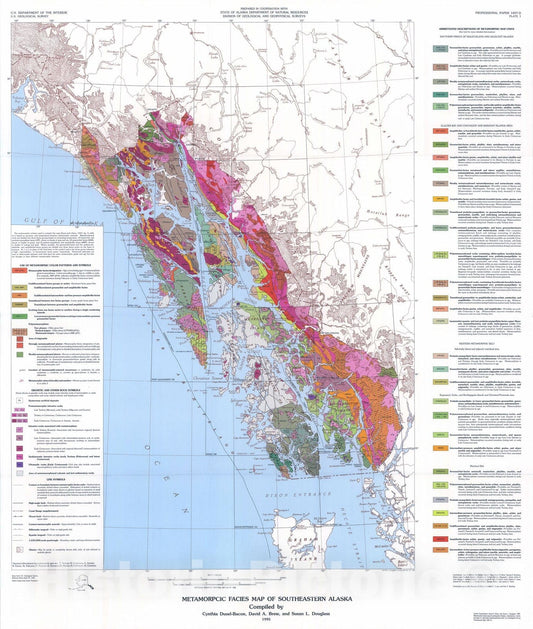 Map : Metamorphic facies map of southeastern Alaska - distribution, facies, and ages of regionally metamorphosed rocks, 1996 Cartography Wall Art :
