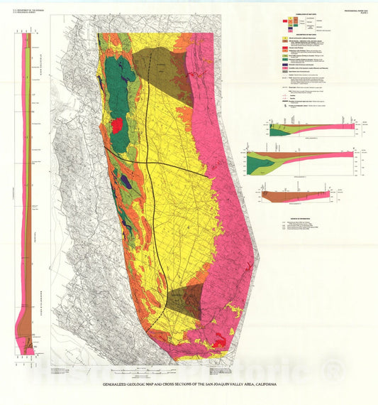 Map : The Cenozoic evolution of the San Joaquin Valley, California, 1991 Cartography Wall Art :