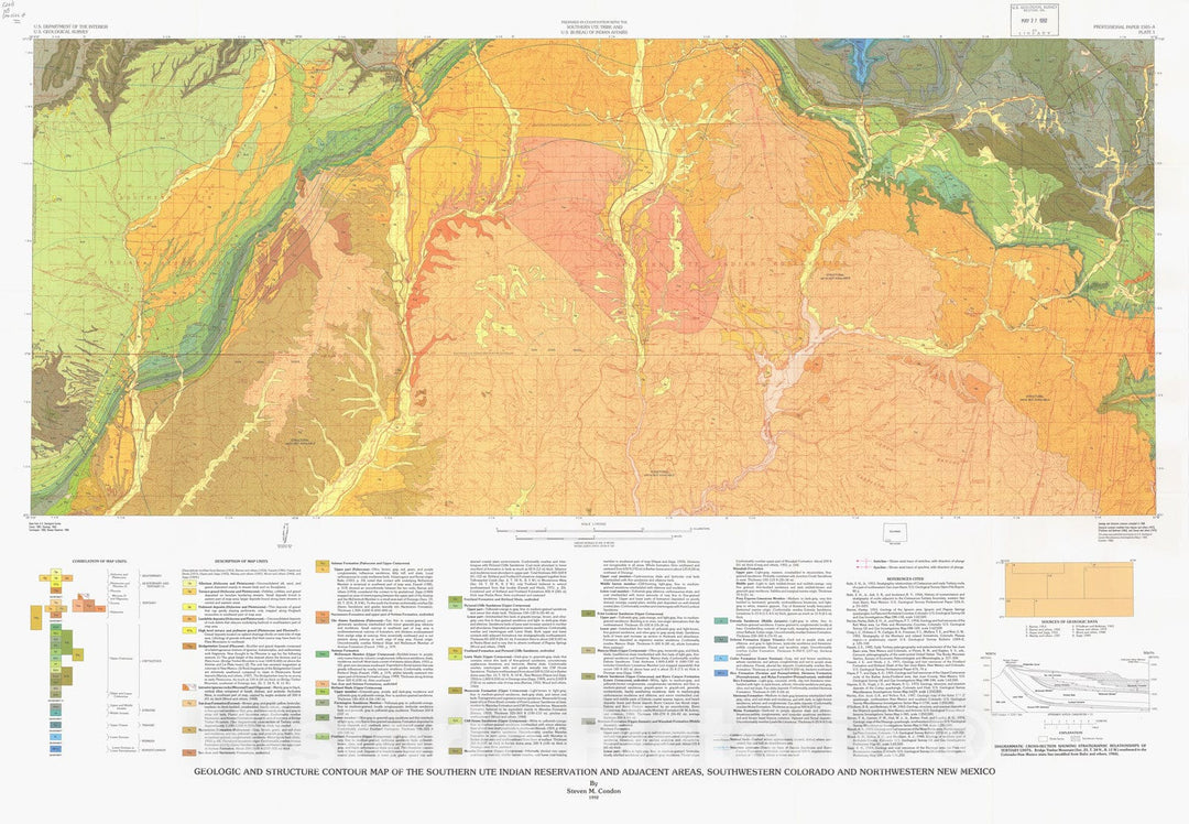 Map : Geologic framework of pre-Cretaceous rocks in the Southern Ute Indian Reservation and adjacent areas, southwestern Colorado and northwestern New Mexico, 1992 Cartography Wall Art :