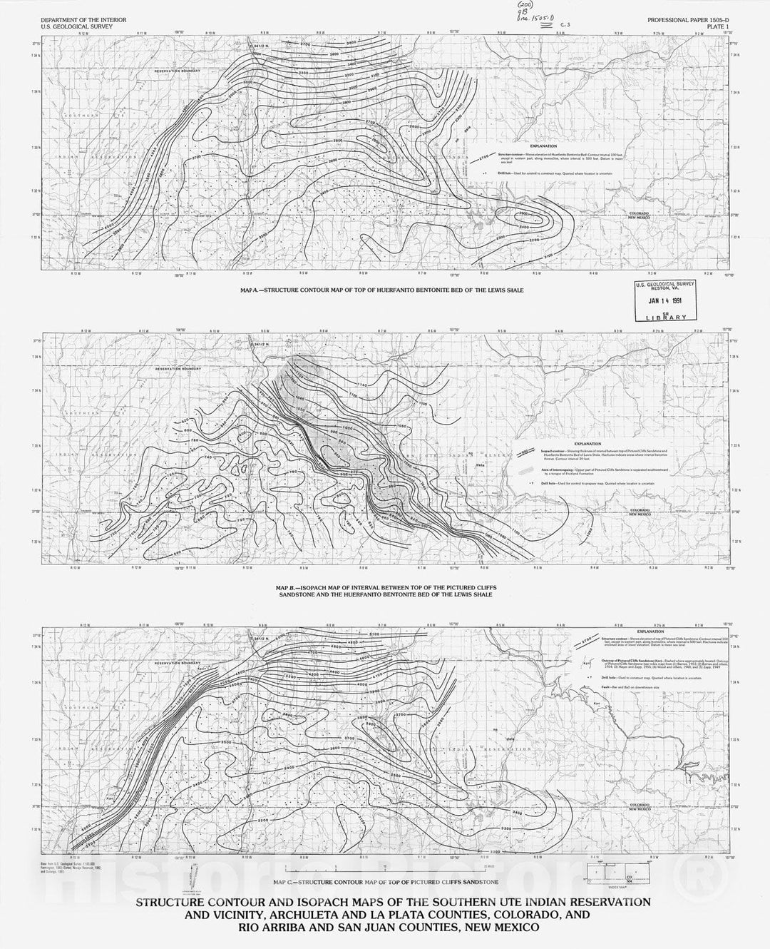 Map : Coal resources of Upper Cretaceous Fruitland Formation in the Southern Ute Indian Reservation, southwestern Colorado, 1990 Cartography Wall Art :