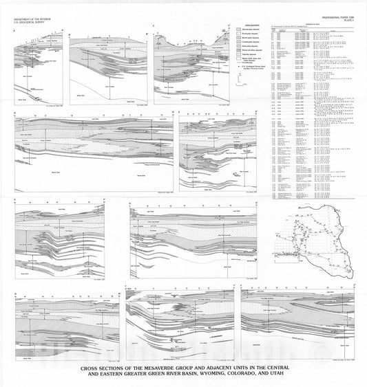 Map : Stratigraphy of the Mesaverde Group in the central and eastern greater Green River basin, Wyoming, Colorado, and Utah, 1990 Cartography Wall Art :
