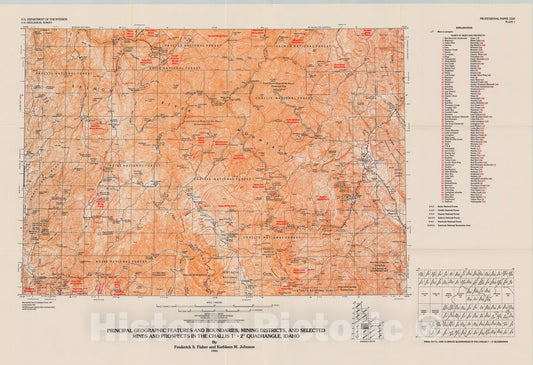 Map : Geology and mineral resource assessment of the Challis one degree x two degrees quadrangle, Idaho, one995 Cartography Wall Art :