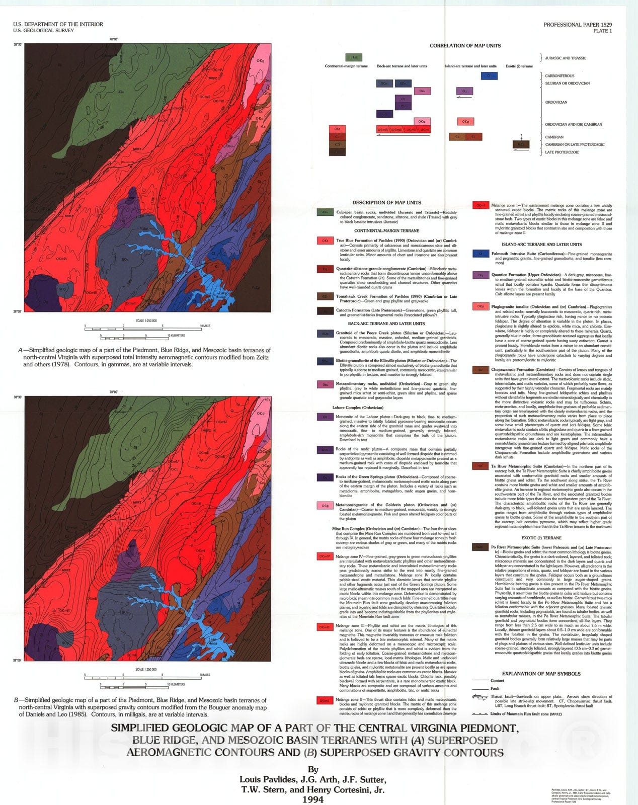 Map : Early Paleozoic alkalic and calc-alkalic plutonism and associated contact metamorphism, central Virginia Piedmont, 1994 Cartography Wall Art :