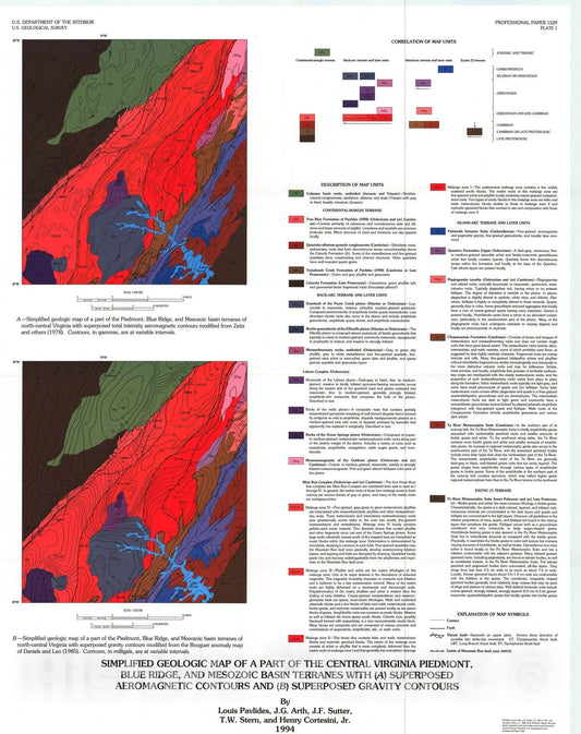 Map : Early Paleozoic alkalic and calc-alkalic plutonism and associated contact metamorphism, central Virginia Piedmont, 1994 Cartography Wall Art :