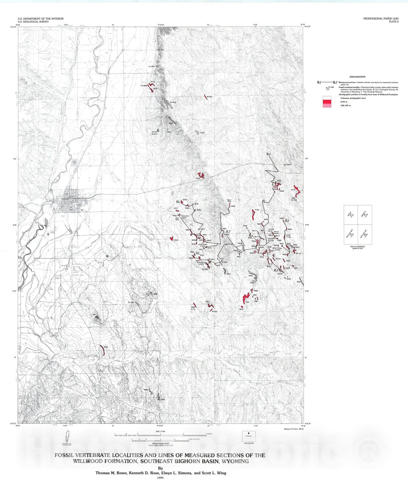 Map : Distribution and stratigraphic correlation of Upper Paleocene and Lower Eocene fossil mammal and plant localities of the Fort Unio, 1994 Cartography Wall Art :