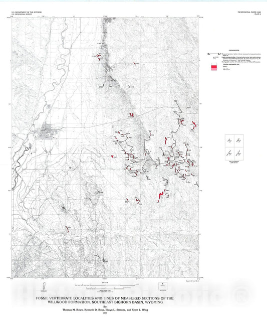 Map : Distribution and stratigraphic correlation of Upper Paleocene and Lower Eocene fossil mammal and plant localities of the Fort Unio, 1994 Cartography Wall Art :
