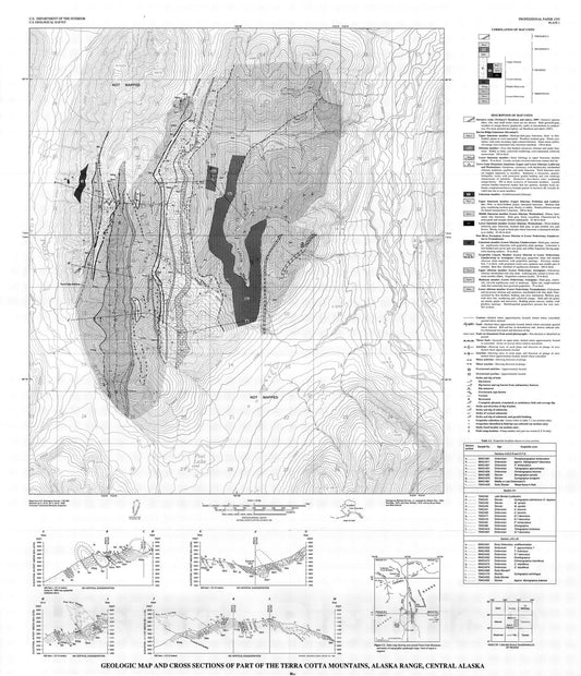 Map : Stratigraphy, structure, and graptolites of an Ordovician and Silurian sequence in the Terra Cotta Mountains, Alaska Range, Alaska, 1996 Cartography Wall Art :