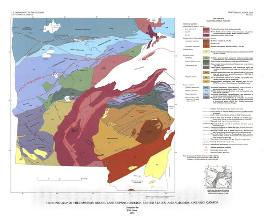 Map : Archean and Proterozoic geology of the Lake Superior region, U.S.A., 1993, 1996 Cartography Wall Art :