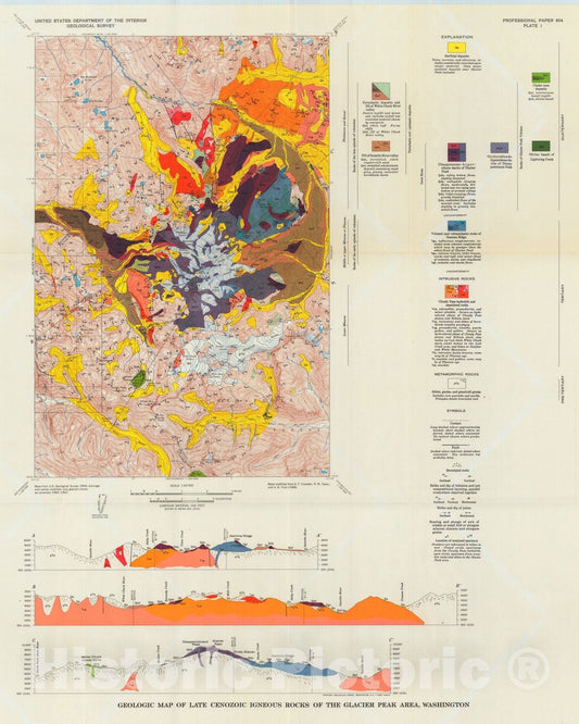 Map : On batholiths and volcanoes - intrusion and eruption of Late Cenozoic magmas in the Glacier Peak area, North Cascades, Washington, 1969 Cartography Wall Art :
