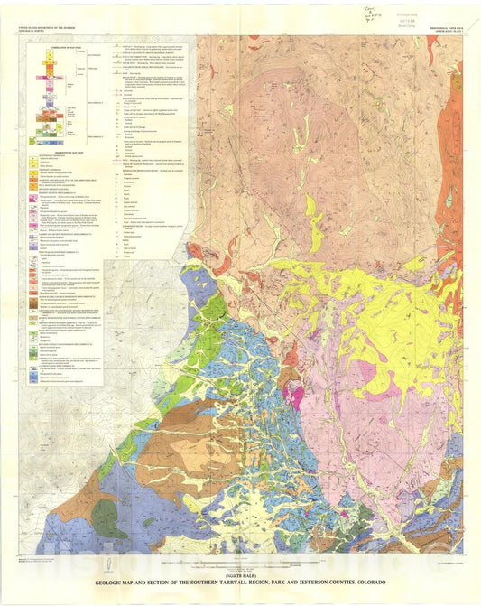 Map : General geology and petrology of the Precambrian crystalline rocks, Park and Jefferson Counties, Colorado, 1977 Cartography Wall Art :