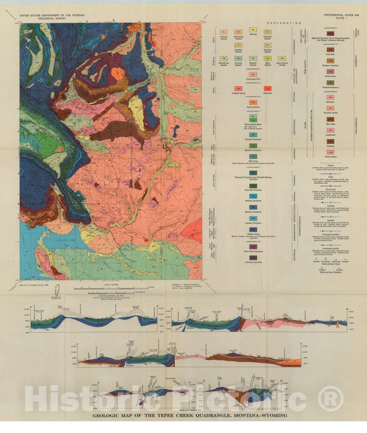 Map : Geology of the Tepee Creek quadrangle, Montana-Wyoming, 1969 Cartography Wall Art :