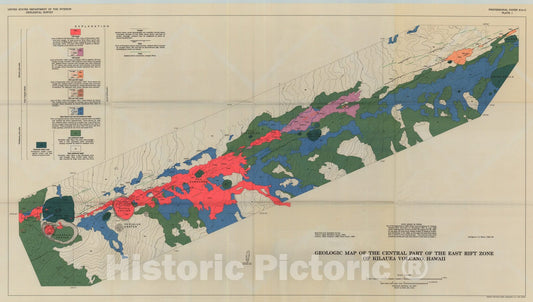 Map : The October 1963, eruption of Kilauea Volcano, Hawaii, 1969 Cartography Wall Art :
