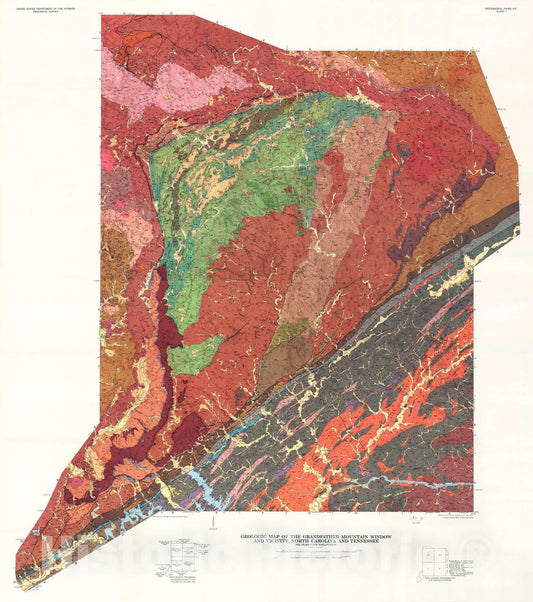 Map : Geology of the Grandfather Mountain window and vicinity, North Carolina and Tennessee, 1970 Cartography Wall Art :