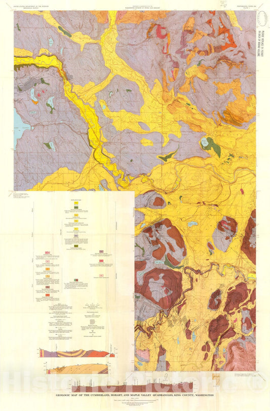Map : Geology and coal resources of the Cumberland, Hobart, and Maple Valley quadrangles, King County, Washington, 1969 Cartography Wall Art :