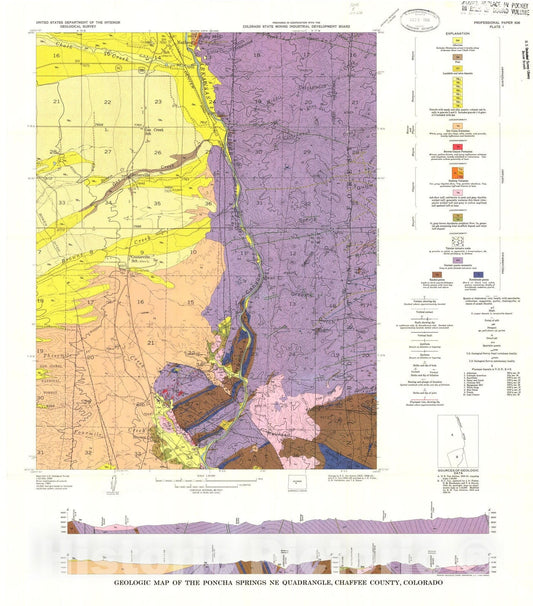 Map : Geology and mineral deposits of the Poncha Springs NE quadrangle, Chaffee County, Colorado with a section on fluorspar mines and prospects, 1969 Cartography Wall Art :