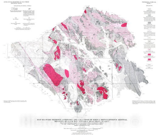 Map : Mineral resources of Glacier Bay National Monument, Alaska, 1971 Cartography Wall Art :