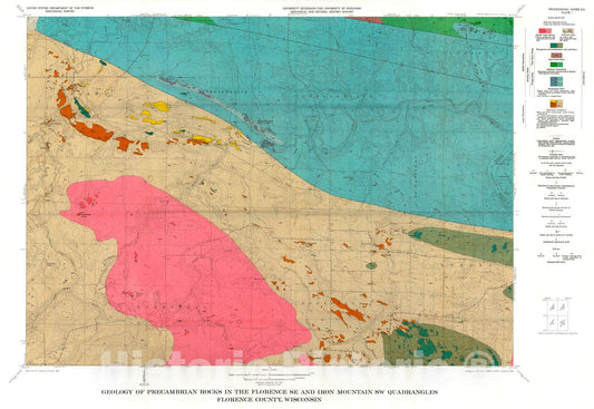 Map : Geology of the Florence area, Wisconsin and Michigan, 1971 Cartography Wall Art :