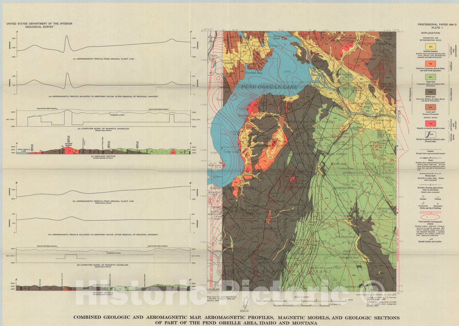 Map : Geologic implications of aeromagnetic data in the Pend Oreille area, Idaho and Montana, 1970 Cartography Wall Art :