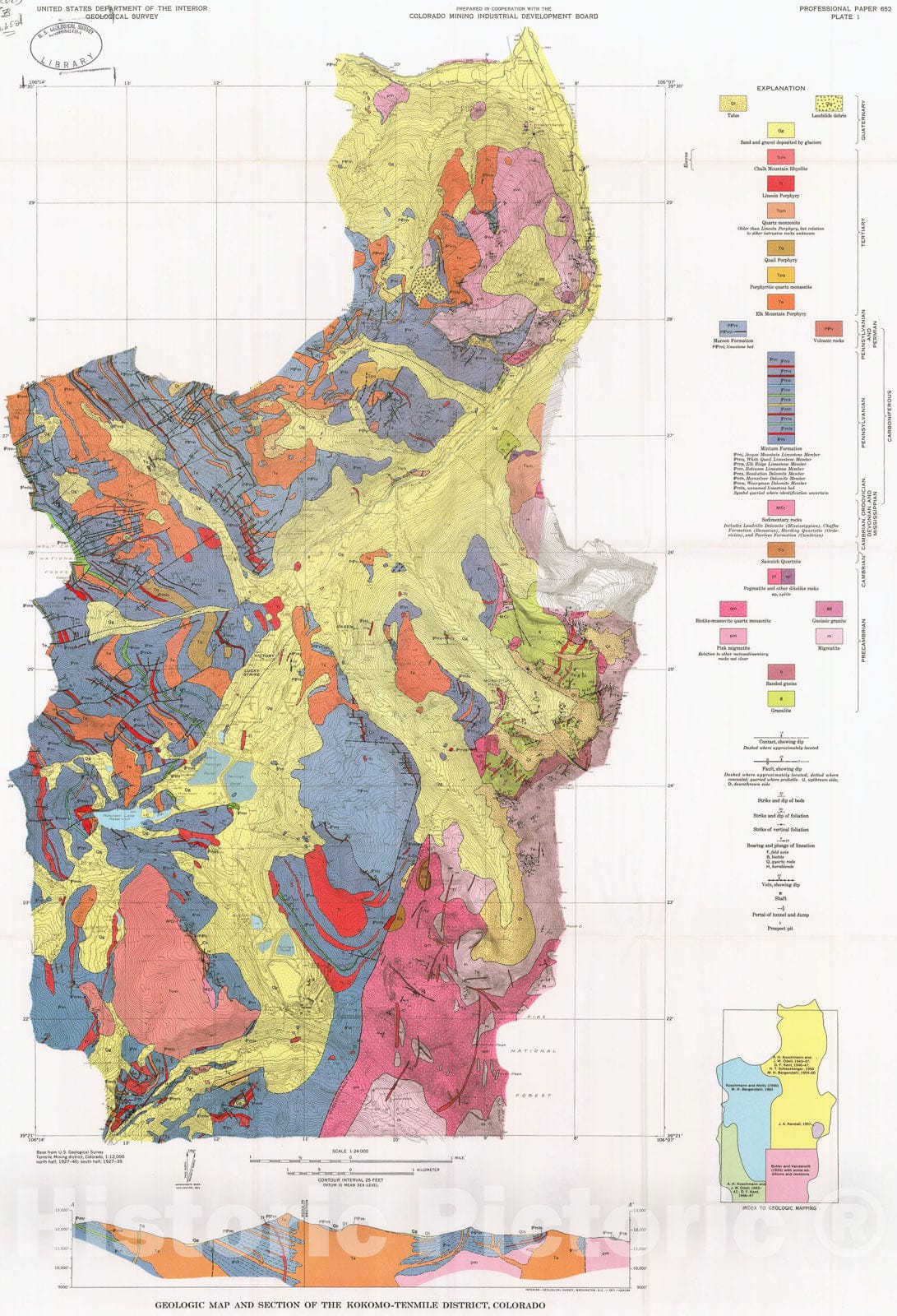 Map : Ore deposits of the Kokomo-Tenmile district, Colorado, 1971 Cartography Wall Art :