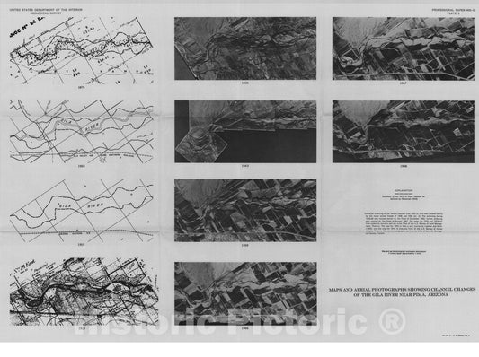 Map : Channel changes of the Gila River in Safford Valley, Arizona, 1846-1970, 1972 Cartography Wall Art :