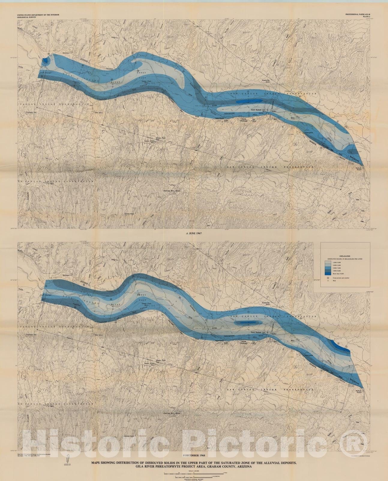 Map : Effects of phreatophyte removal on water quality in the Gila River Phreatophyte Project area, Graham County, Arizona with a sectio, 1977 Cartography Wall Art :