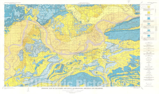 Map : Geology of the Van Buren and Lavaca quadrangles, Arkansas and Oklahoma, 1971 Cartography Wall Art :