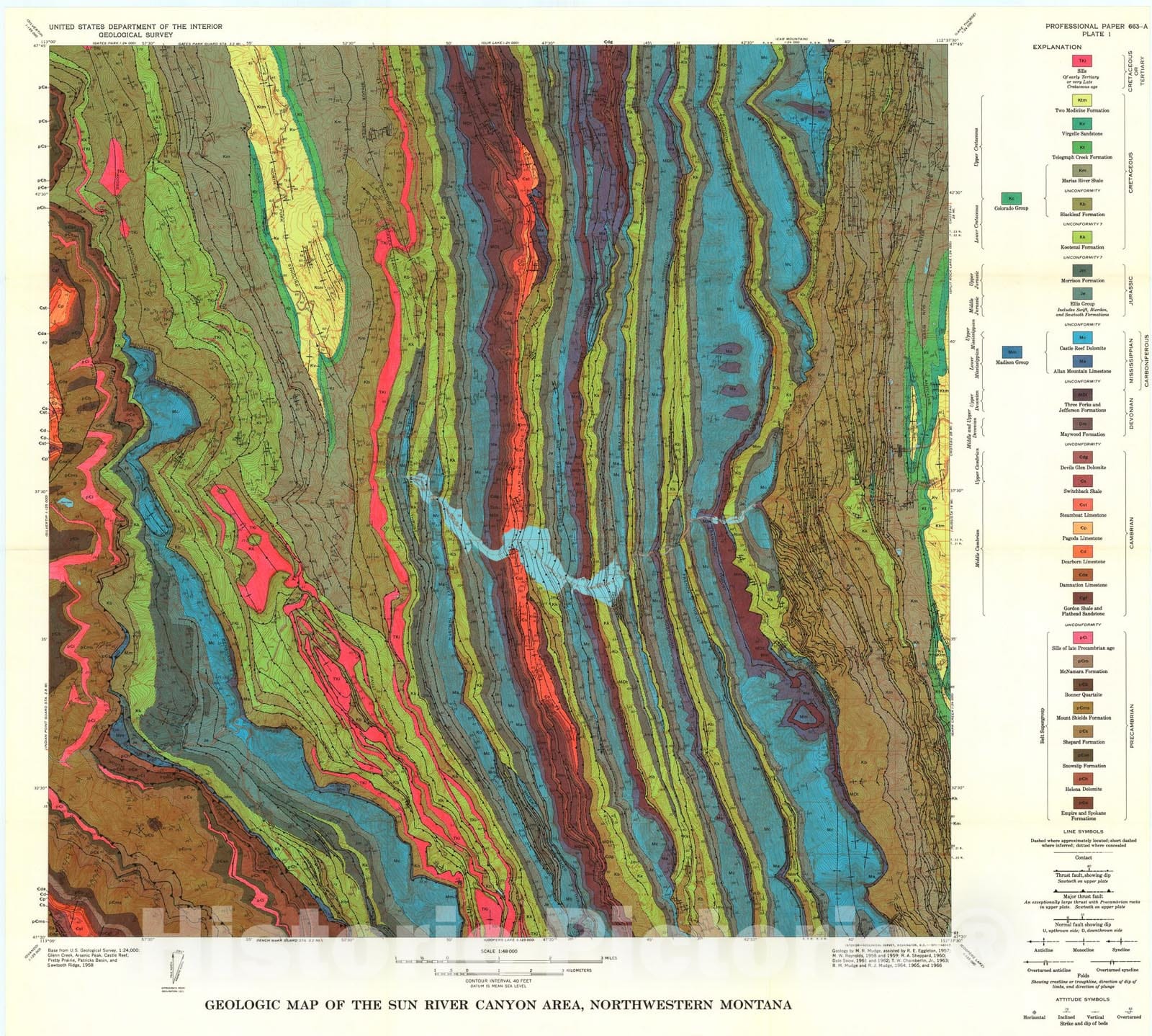 Map : Pre-Quaternary rocks in the Sun River Canyon area, northwestern Montana, 1972 Cartography Wall Art :