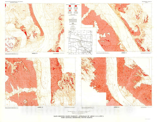 Map : Landslides in the vicinity of Fort Randall Reservoir, South Dakota, 1973 Cartography Wall Art :