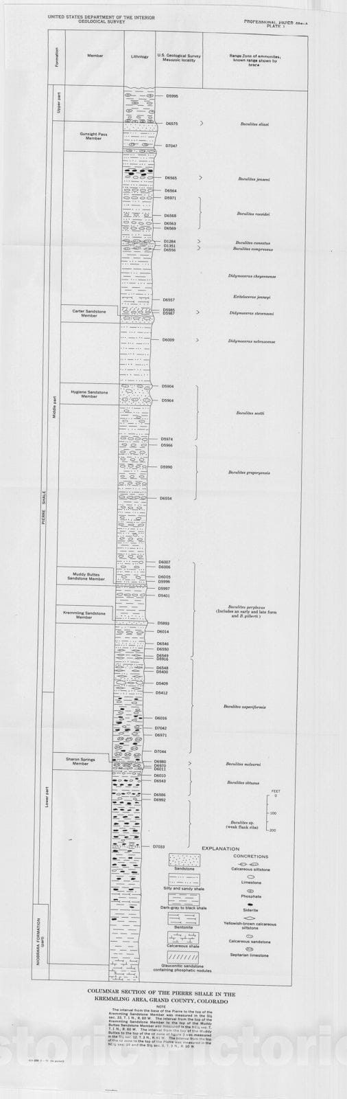 Map : The Pierre Shale near Kremming, Colorado, and its correlation to the east and west, 1971 Cartography Wall Art :