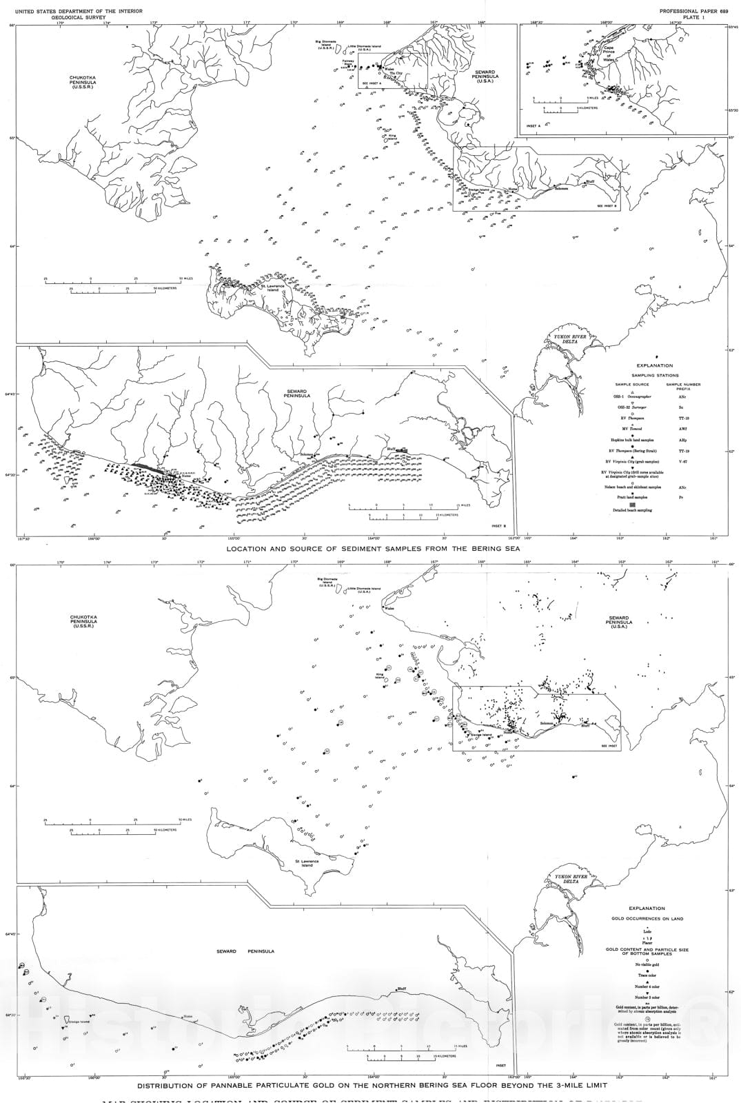 Map : Sedimentary processes and distribution of particulate gold in the northern Bering Sea, 1972 Cartography Wall Art :