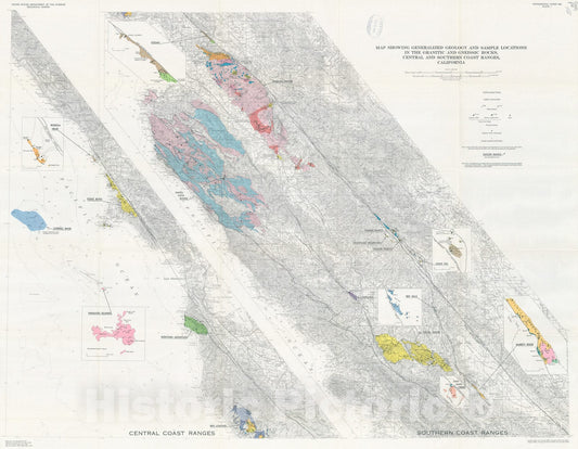 Map : Petrographic and chemical reconnaissance study of some granitic and gneissic rocks near the San Andreas fault from Bodega Head to Cajon Pass, California, 1972 Cartography Wall Art :