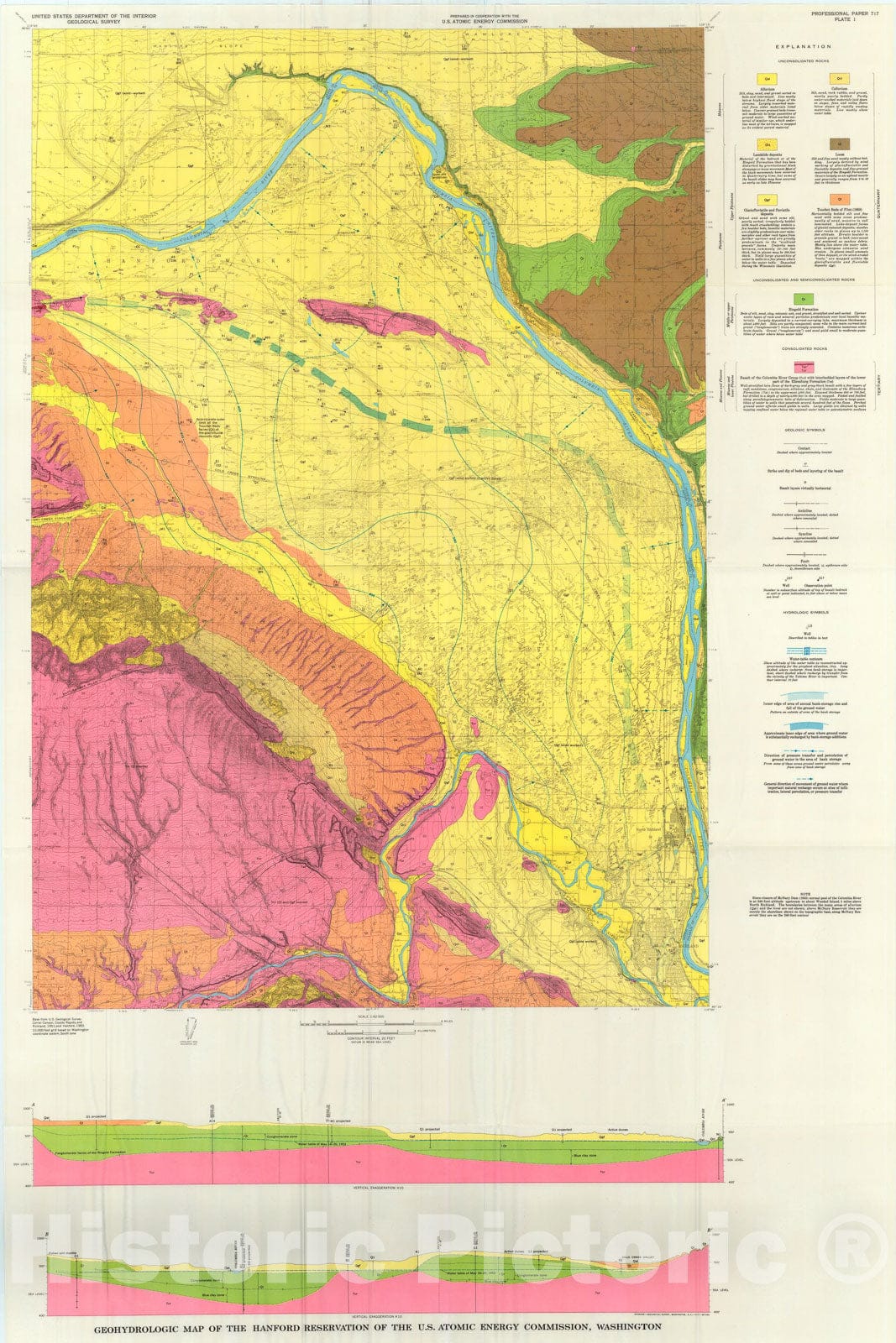 Map : Geology and ground-water characteristics of the Hanford Reservation of the U.S. Atomic Energy Commission, Washington, 1972 Cartography Wall Art :