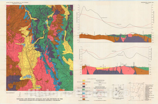 Map : Gravity and magnetic features as related to geology in the Leadville 30-minute quadrangle, Colorado, 1972 Cartography Wall Art :