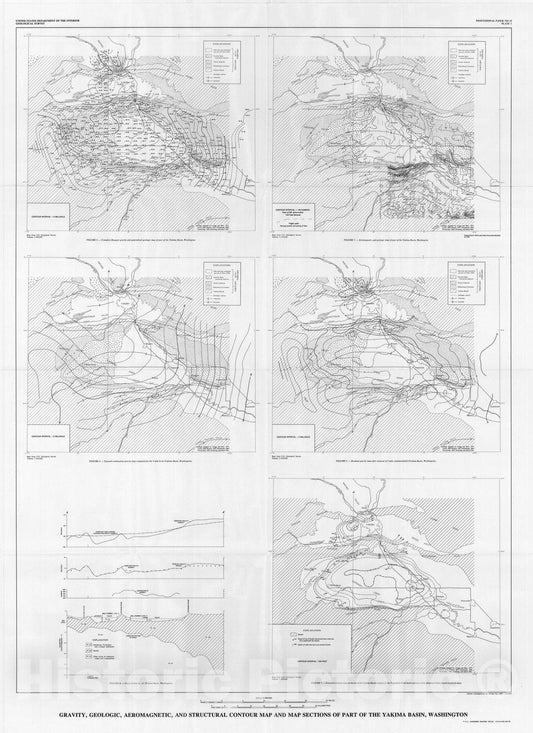 Map : Gravity and aeromagnetic study of part of the Yakima River basin, Washington, 1975 Cartography Wall Art :
