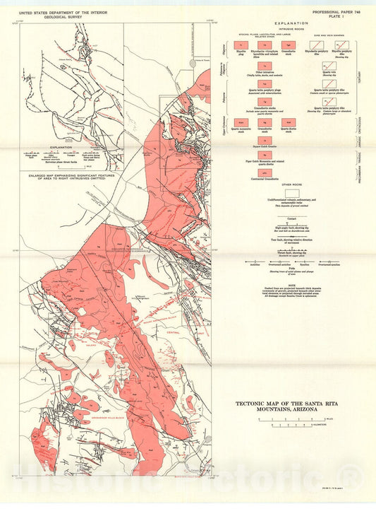 Map : Structural geology of the Santa Rita Mountains, southeast of Tucson, Arizona, 1972 Cartography Wall Art :