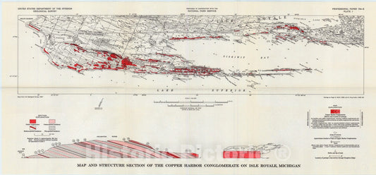 Map : The Copper Harbor conglomerate (middle Keweenawan) on Isle Royale, Michigan, and its regional implications, 1973 Cartography Wall Art :