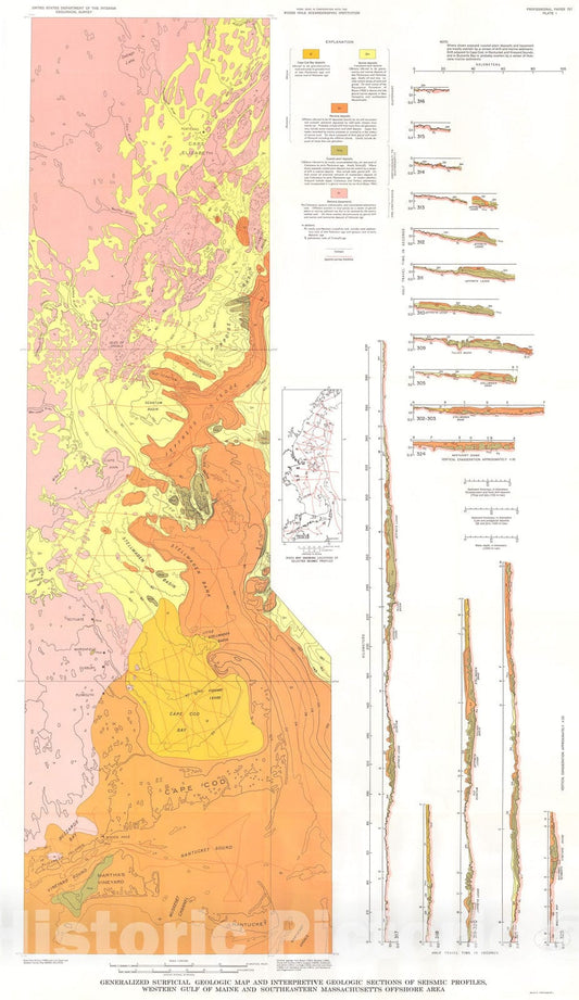 Map : Sedimentary framework of the western Gulf of Maine and the southeastern Massachusetts offshore area, 1973 Cartography Wall Art :