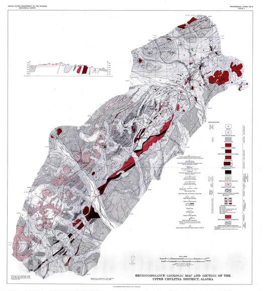 Map : Geology and mineral deposits of the upper Chulitna district, Alaska, 1974 Cartography Wall Art :