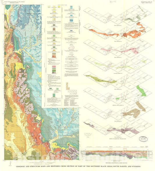 Map : Stratigraphy of the Inyan Kara Group and localization of uranium deposits, southern Black Hills, South Dakota and Wyoming, 1974 Cartography Wall Art :