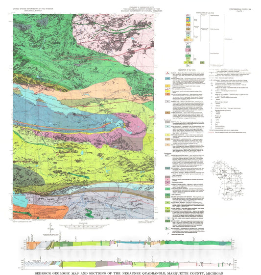 Map : Geology of the Negaunee quadrangle, Marquette County, Michigan, 1974 Cartography Wall Art :