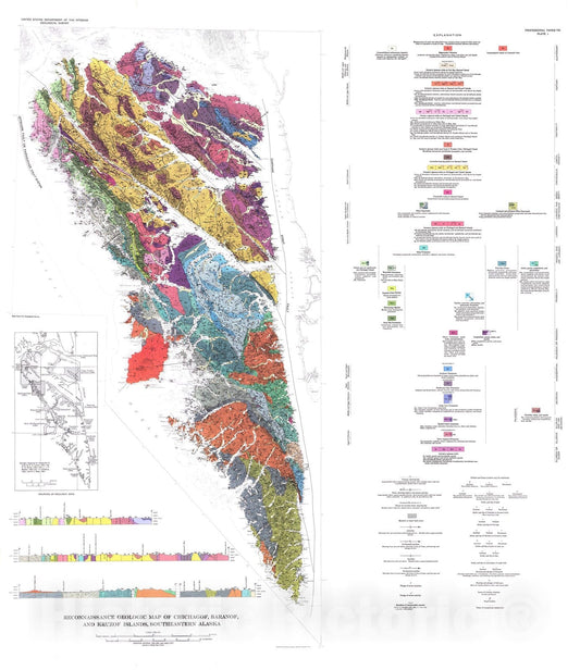 Map : Reconnaissance geology of Chichagof, Baranof, and Kruzof Islands, southeastern Alaska, 1975 Cartography Wall Art :