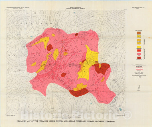 Map : Engineering geologic, geophysical, hydrologic, and rock-mechanics investigations of the Straight Creek tunnel site and pilot bore, Colorado, 1974 Cartography Wall Art :