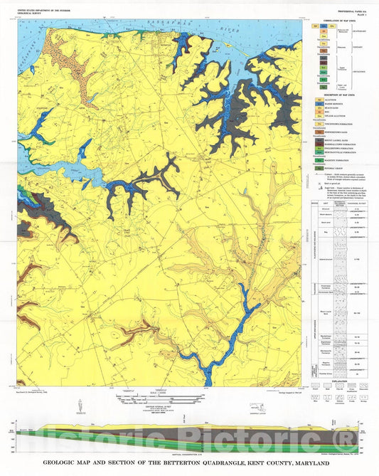 Map : Geology of the Betterton quadrangle, Kent County, Maryland, and a discussion of the regional stratigraphy, 1974 Cartography Wall Art :