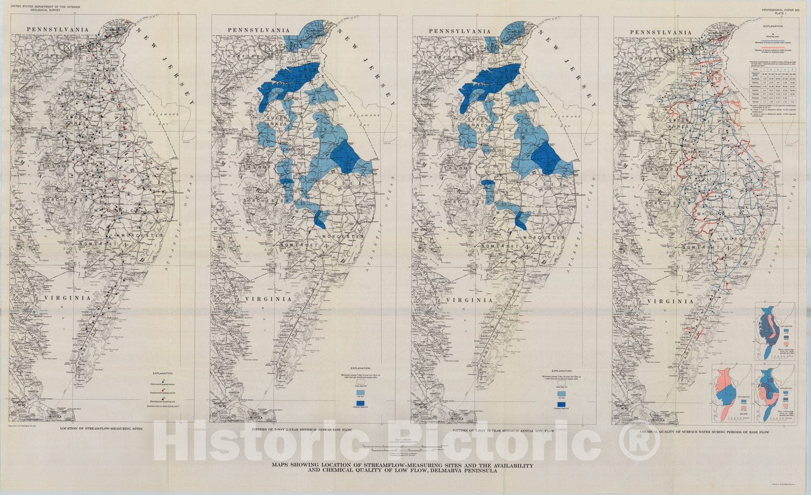Map : Water resources of the Delmarva Peninsula, 1973 Cartography Wall Art :