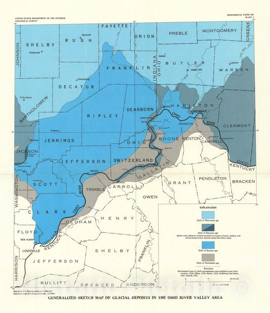 Map : Geomorphology and Quaternary geology of the glaciated Ohio River Valley - a reconnaissance study, 1974 Cartography Wall Art :