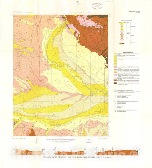 Map : Geology and mineral deposits of the Poncha Springs SE quadrangle, Chaffee County, Colorado, 1974 Cartography Wall Art :