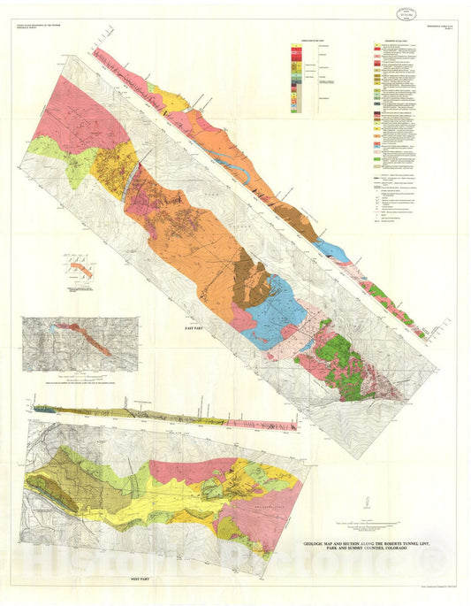 Map : General geology of the Harold D. Roberts tunnel, Colorado, 1974 Cartography Wall Art :