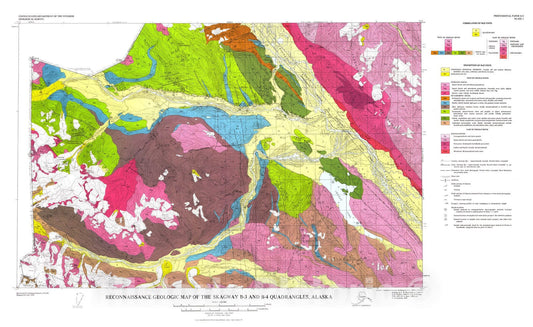 Map : Geology of the Skagway B-3 and B-4 quadrangles, southeastern Alaska, 1974 Cartography Wall Art :