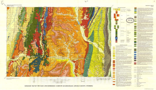 Map : Geology of the Sage and Kemmerer 15-minute quadrangles, Lincoln County, Wyoming, 1975 Cartography Wall Art :